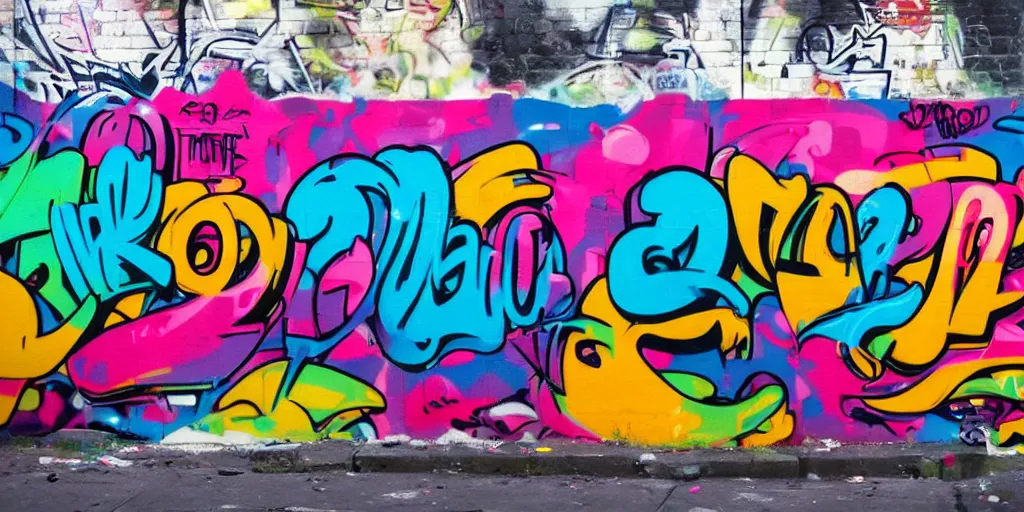 Image similar to beautiful graffiti mural in NYC with the words DOPE ERA in bright color letters, typography, street art, spray paint, hip hop culture