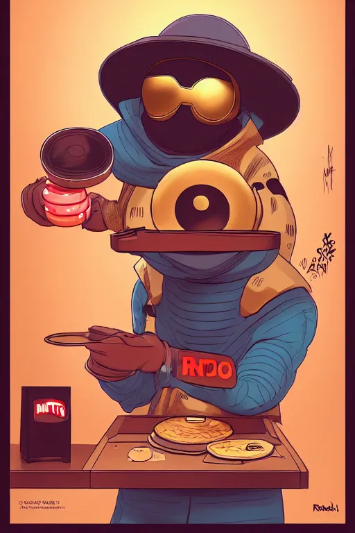 Image similar to professional photographic shoot mf doom making pancakes, animation pixar style, by pendleton ward, magali villeneuve, artgerm, rob rey and kentaro miura style, golden ratio, trending on art station