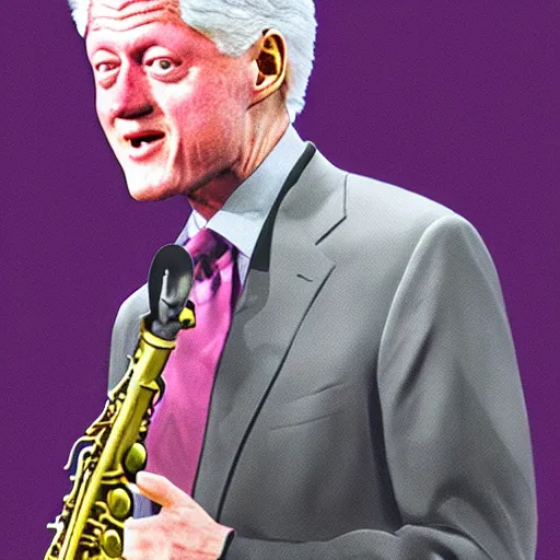 Prompt: Bill Clinton in nintendo graphics. saxophone sunset. art brut. vivid color.