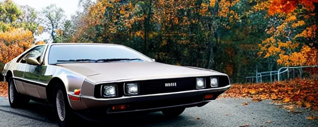 Image similar to a single delorean, 1 9 6 9 dodge charger and time machine hybrid, dslr