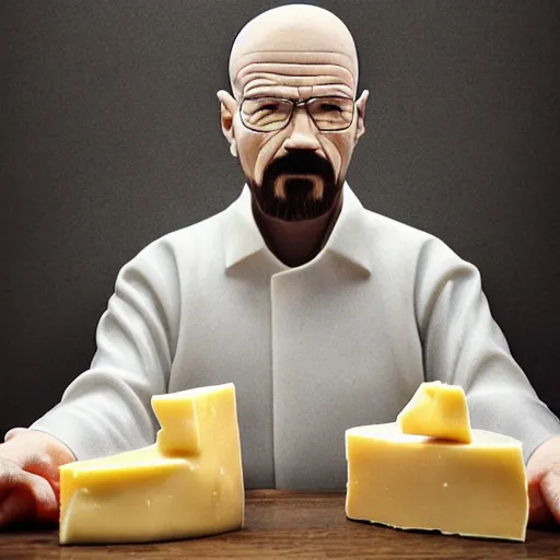 Prompt: walter white made out of cheese, cinematic photography, trending on artstation,