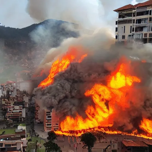 Image similar to a colombian city on fire photo - realistic