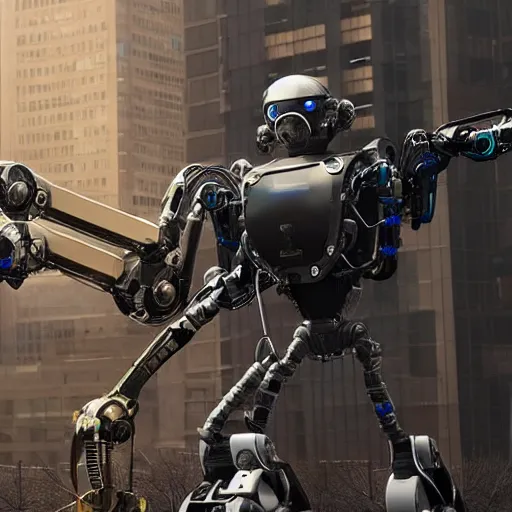 Image similar to a hyperreastic photograph of a robot with a powerful weapon, boston dynamics, mechanical, technology, cyberpunk