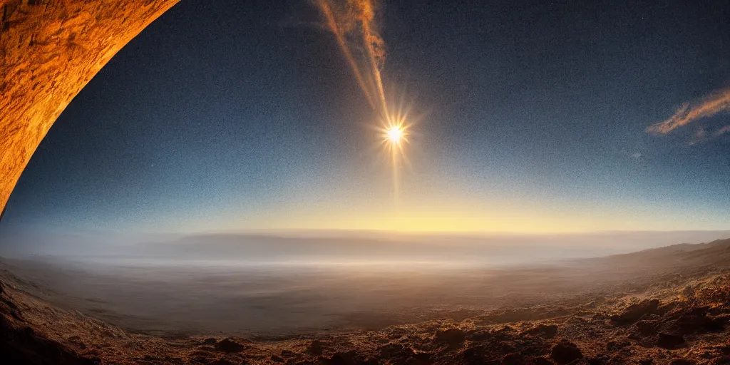 Prompt: Sunrise on Jupiter, cinematic lighting, wide angle landscape photography, hyperrealistic, 8k