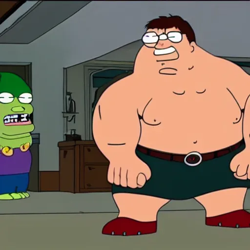 Prompt: the hulk kills peter griffin in family guy