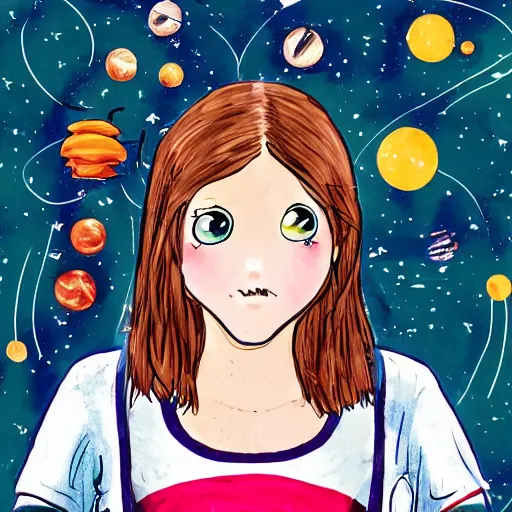 Image similar to A cute girl in Quantum space