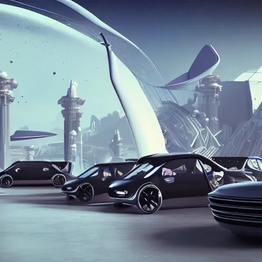 Image similar to sci-fi cars in center and wall near structure on the coronation of napoleon painting and digital billboard in the middle and everything in style of zaha hadid and suprematism forms unreal engine 5 keyshot octane artstation trending ultra high detail ultra photo realistic 8k 16k in plastic dark tilt shift