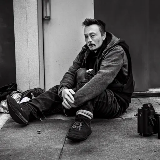 Prompt: homeless man, elon musk, 4k, dslr, photography, national geographic