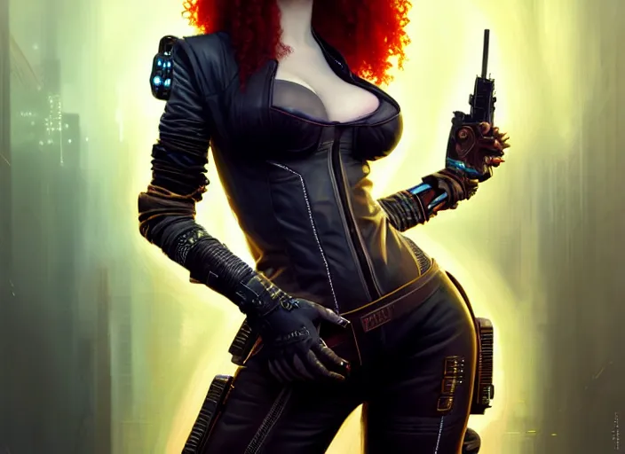 Image similar to portrait shot of a christina hendricks wearing cyberpunk clothing in cyberpunk 2 0 7 7, intricate, elegant, highly detailed, centered, digital painting, artstation, concept art, smooth, sharp focus, illustration, artgerm, tomasz alen kopera, peter mohrbacher, donato giancola, joseph christian leyendecker, wlop, boris vallejo