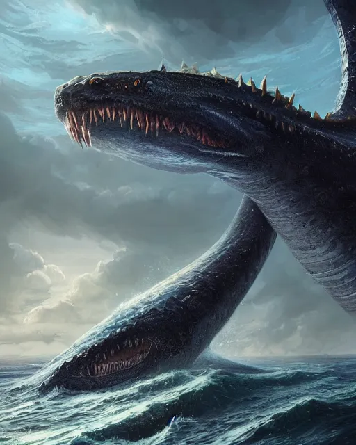 Image similar to A monstrous giant sea serpent in the middle of the sea, fantasy art, in the style of greg rutkowski, illustration, epic, fantasy, intricate, hyper detailed, artstation, concept art, smooth, sharp focus, ray tracing