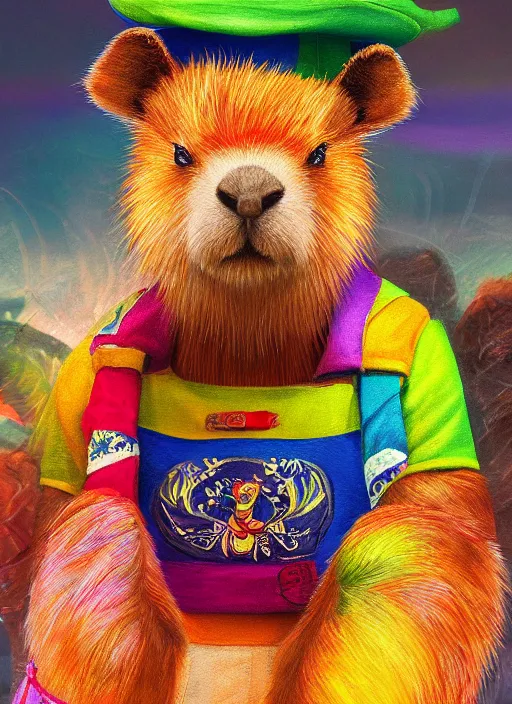 Image similar to detailed full body concept art illustration colorful oil painting of a capybara sailor in full intricate colorful clothing, ultra detailed, digital art, octane render, 4k