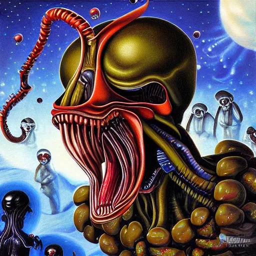 Image similar to Xenomorph painting by Mark Ryden and Alex Gross, Todd Schorr highly detailed