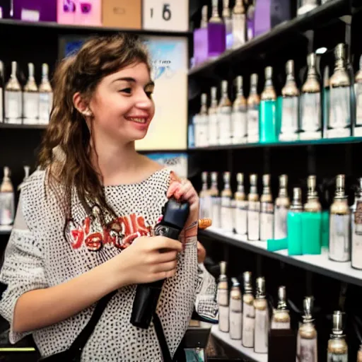 Prompt: girl in a vape shop in Portugal