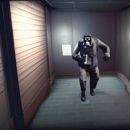 Image similar to Screenshot from the PC game Payday: The Heist demonstrating the fursuit unlock
