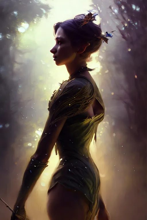 Image similar to cinematic shot of an epic portrait of a fairy dressed in military clothes, shiny skin, beautiful eyes, beautiful, small details, night setting, realistic poster with volumetric light from craig mallism, artgerm, jeremy lipkin and michael garmash, unreal engine, radiant light, detailed and complex environment, digital art, trends at art station, a masterpiece