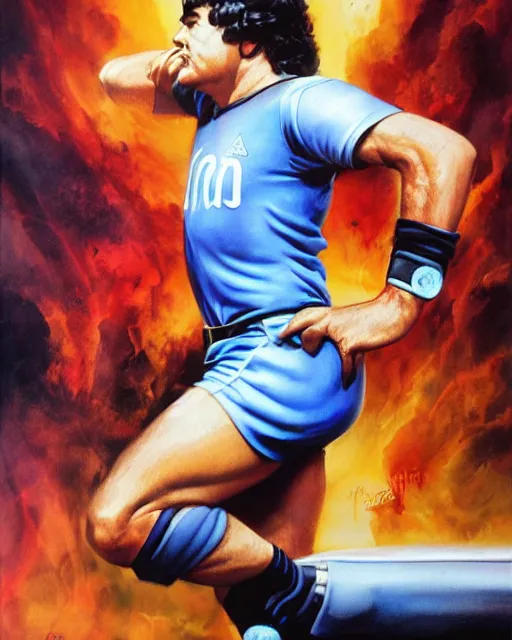 Prompt: diego armando maradona by peter andrew jones, by julie bell, by mark brooks, hd, hyper detailed, 4 k