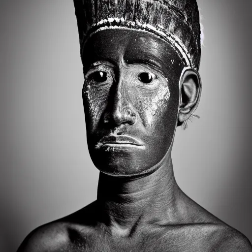 Image similar to black and white studio portrait photo of a indigenous from easter island