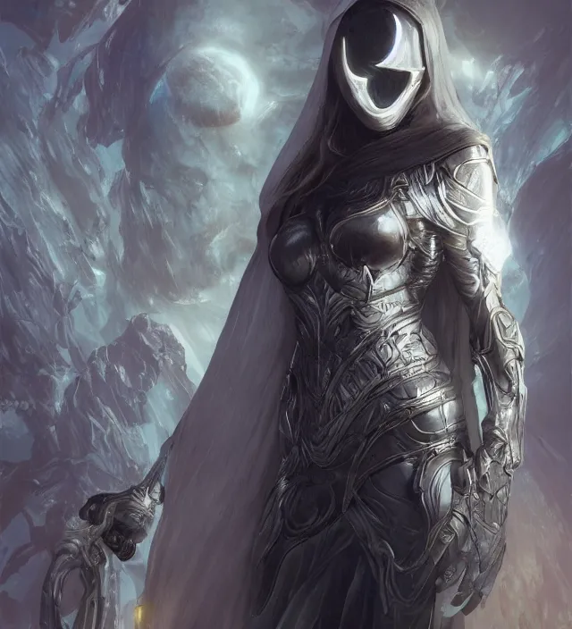 Image similar to female moon knight, hyper detailed, digital art, trending in artstation, cinematic lighting, studio quality, smooth render, unreal engine 5 rendered, octane rendered, art style by klimt and nixeu and ian sprigger and wlop and krenz cushart