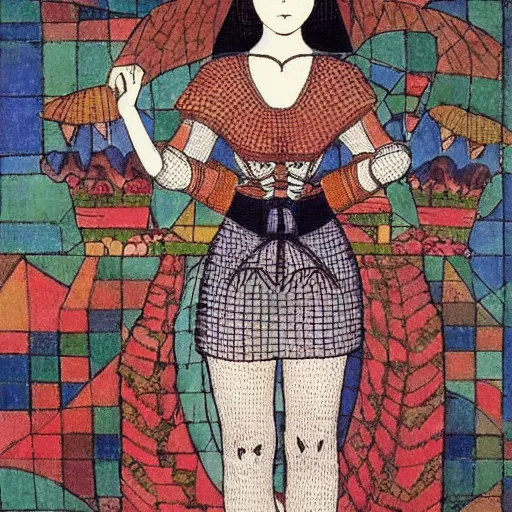 Prompt: interesting maximalist elaborate full body portrait of a beautiful medieval girl, in the style of kawase hasui and paul klee HD 8x no frame