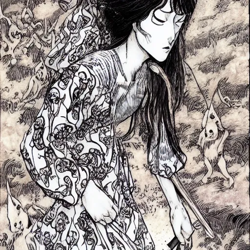 Image similar to rebecca guay illustrates comic by junji ito