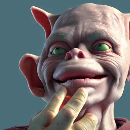 Image similar to a goblin picking his nose, hyperrealistic, detailed, octane render