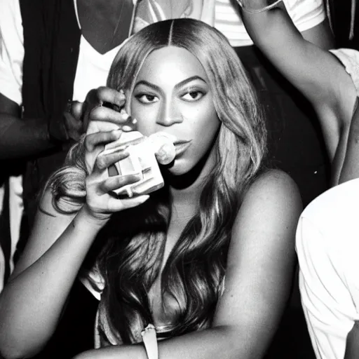 Image similar to real life paparazzi photo of Beyoncé drinking actual lemonade, 35mm film camera