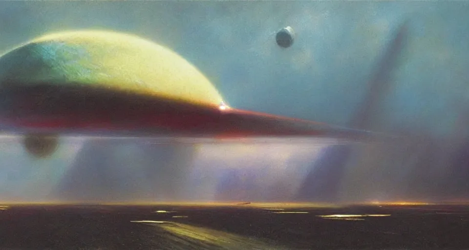 Image similar to masterpiece oil painting by the great famous sci - fi artist john harris.