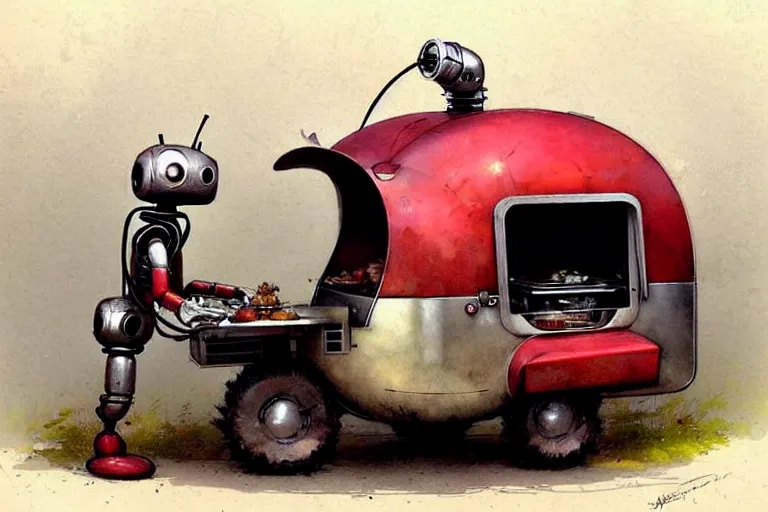 Prompt: adventurer ( ( ( ( ( 1 9 5 0 s retro future robot android mouse wagon food truck robot. muted colors. ) ) ) ) ) by jean baptiste monge!!!!!!!!!!!!!!!!!!!!!!!!! chrome red