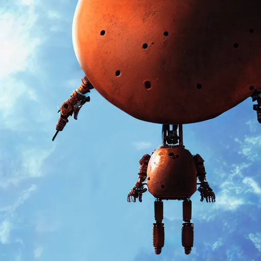 Image similar to giant rusted alien robot floating in space