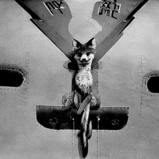 Prompt: fox animal as nose art on a ww 2 bomber