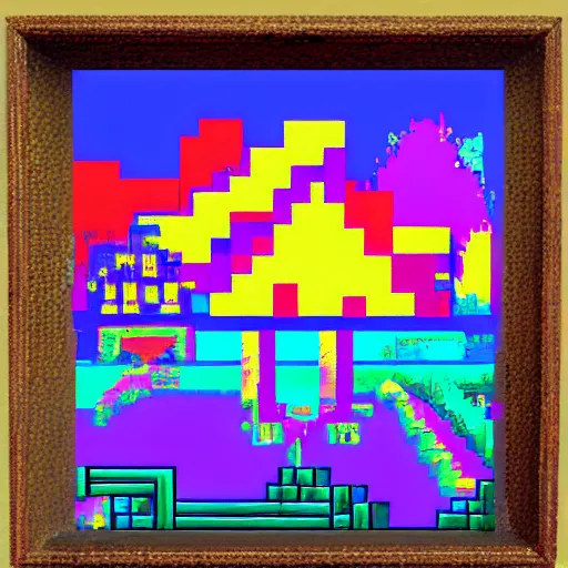 Image similar to An art gallery full of pixel paintings, pixelart