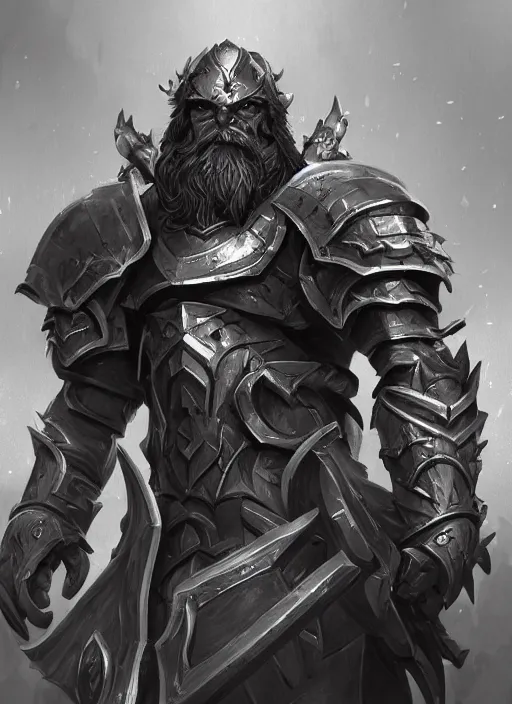 Image similar to a highly detailed illustration of furious rough bearded paladin wearing worn down silver armor, standing heroically war cry pose, intricate, elegant, highly detailed, centered, digital painting, artstation, concept art, smooth, sharp focus, league of legends concept art, WLOP