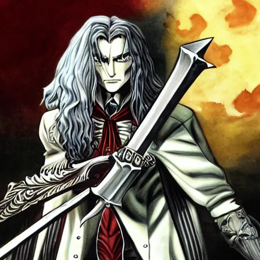 Prompt: Alucard Vampire Hunter kirsten zirngibl castlevania sotn artwork tombow