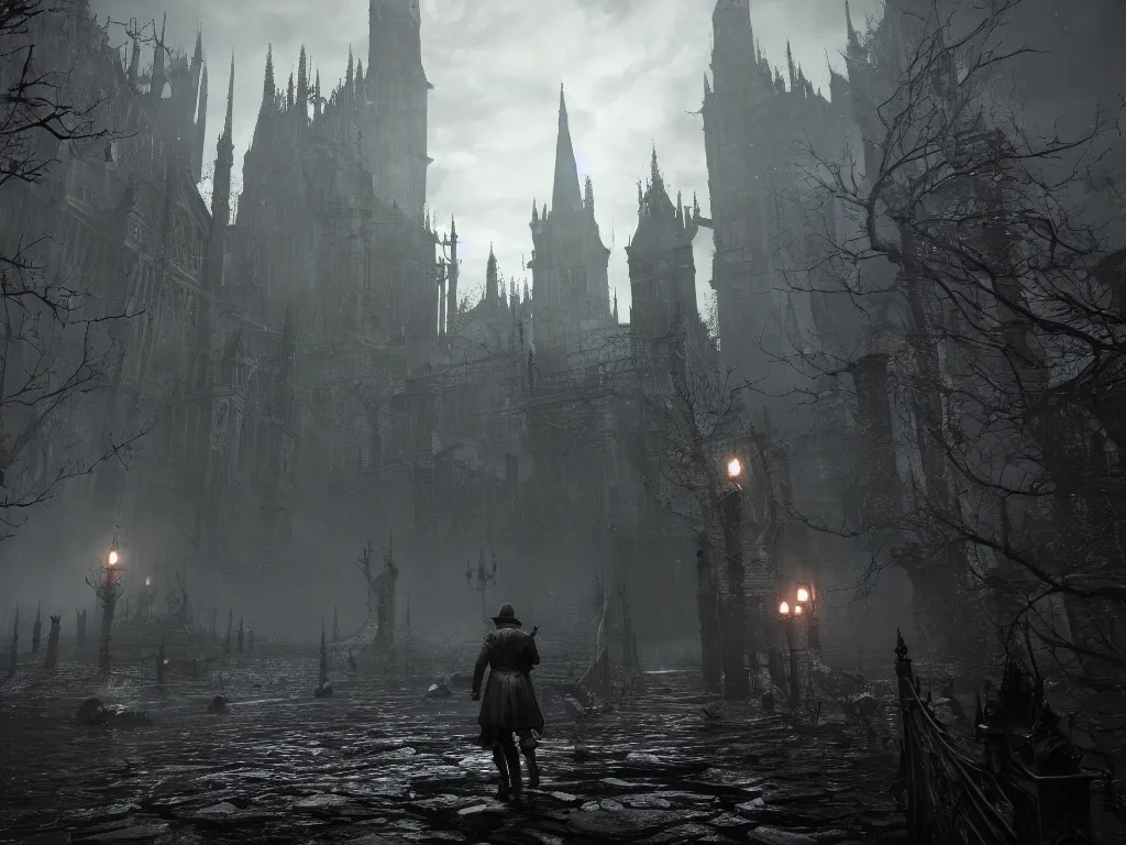 Image similar to bloodborne 2, dark, nighttime, victorian england style, horror, grotesque, serene, haunting, heavy atmosphere, claustrophobic, insanity, High Definition detail, 8K