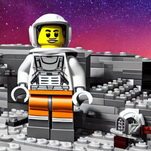 Prompt: an elon musk space x mars colony lego set