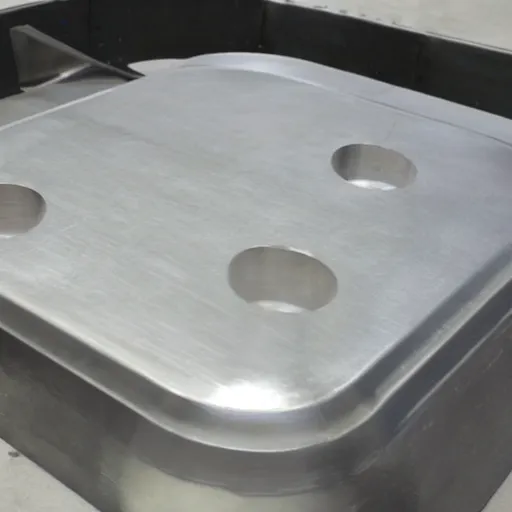 Prompt: 3 square metal, brushed aluminum hatches leading into a tank