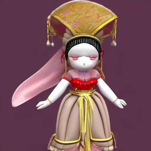 Prompt: cute fumo plush of a courtesan girl from the court of her high imperial majesty of the heavens, stylized brdf, vray