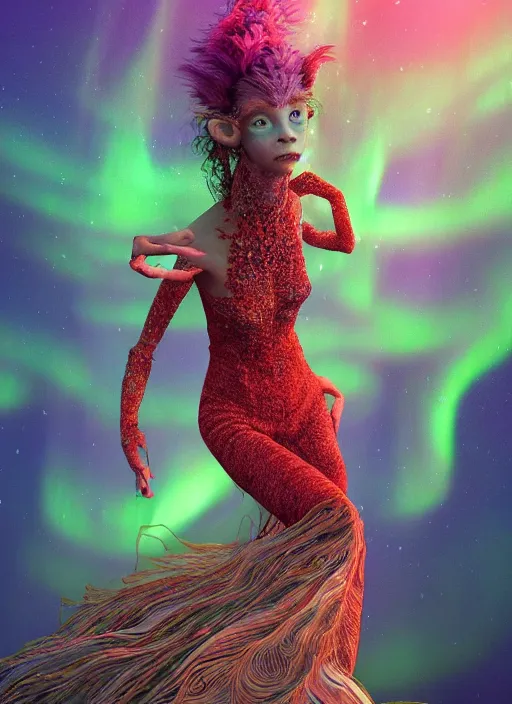 Prompt: hyper detailed 3d render like a Oil painting - very coherent Aurora profile (a beautiful fae princess protective playful expressive acrobatic from dark crystal that looks like Anya Taylor-Joy) seen red carpet photoshoot in UVIVF posing in scaly dress to Eat of the Strangling network of yellowcake aerochrome and milky Fruit and His delicate Hands hold of gossamer polyp blossoms bring iridescent fungal flowers whose spores black the foolish stars by Jacek Yerka, Ilya Kuvshinov, Mariusz Lewandowski, Houdini algorithmic generative render, golen ratio, Abstract brush strokes, Masterpiece, Victor Nizovtsev and James Gilleard, Zdzislaw Beksinski, Mark Ryden, Wolfgang Lettl, hints of Yayoi Kasuma and Dr. Seuss, Grant Wood, octane render, 8k