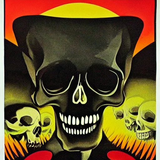 Prompt: Giallo horror poster, 1973 Italia horror film poster, skull, vampire, psychedelic