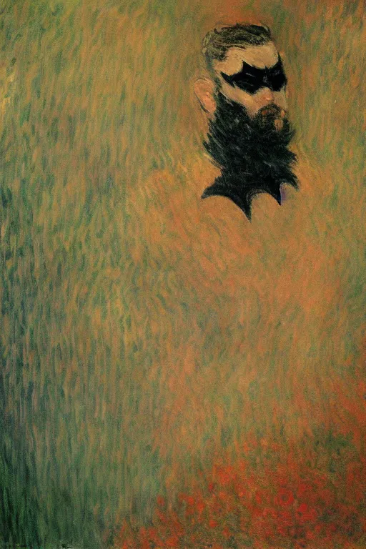 Image similar to Batman portrait impresionism painting by Claude Monet, night