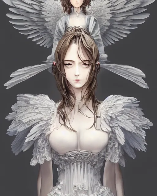 Prompt: an infinitely detailed portrait of a frail and pale female peace angel fully clothed. elegant clothes full - body, beautiful! scenery art!! coherent! by wlop & murata range, by ilya kuvshinov. victorian armor. artstation!! / pixiv!! elegantly armored angel portrait full - body, dreamy art