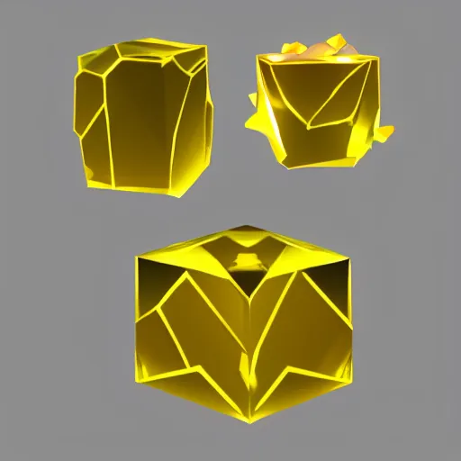 Prompt: yellow crystal gem, cave crystals, cube, neutral background, video game asset