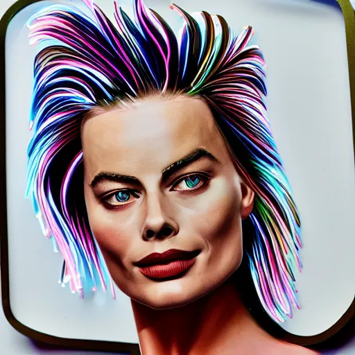 Image similar to margot robbie as 3 d neon art, hyper detailed