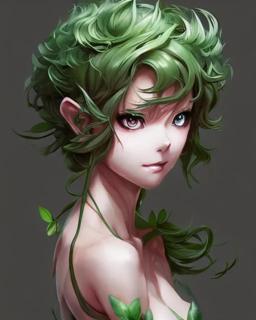 Image similar to character concept art of an anime dryad | | cute - fine - face, pretty face, key visual, realistic shaded perfect face, fine details by stanley artgerm lau, wlop, rossdraws, james jean, andrei riabovitchev, marc simonetti, and sakimichan, tranding on artstation