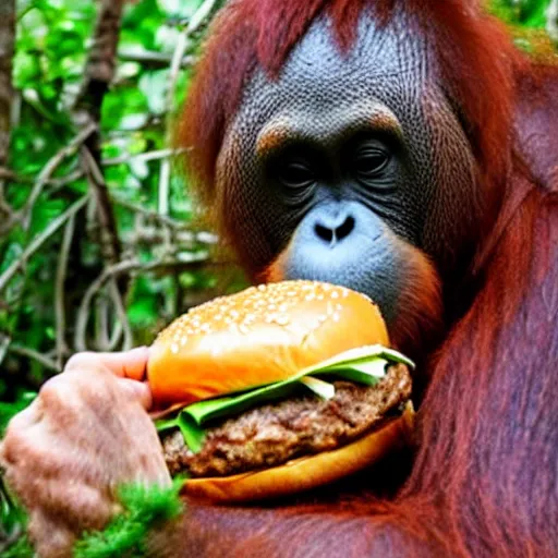 Image similar to an orangutan wiht chease burger