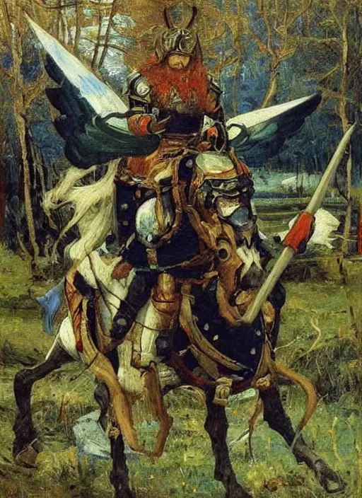 Image similar to warrior inspired a painting Heroes (Bogatyri) Viktor Vasnetsov