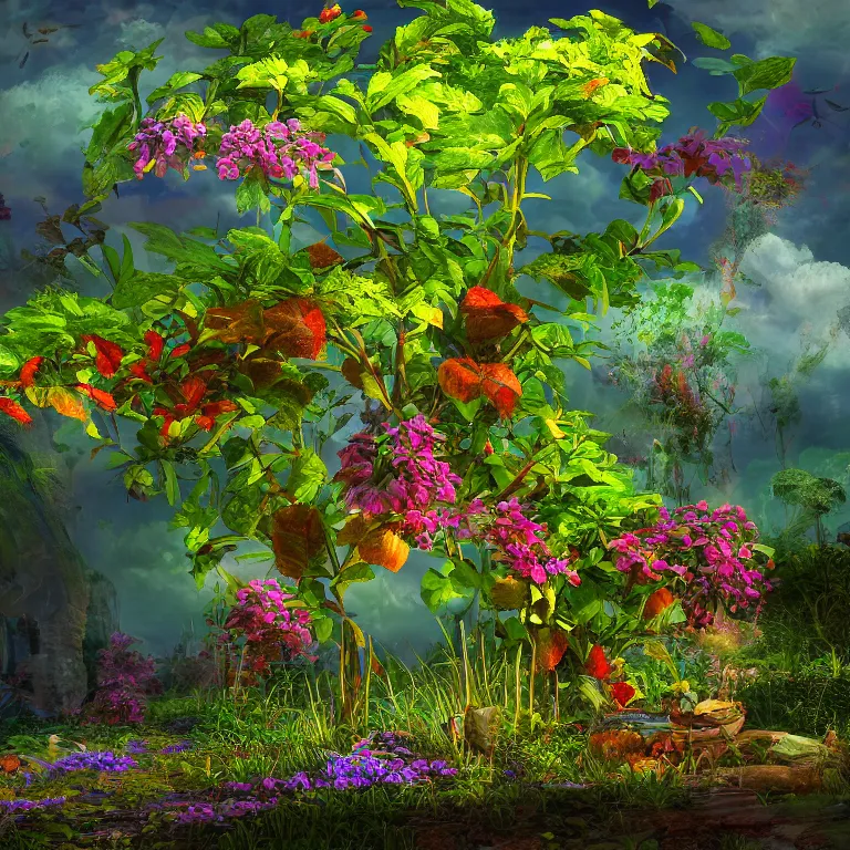 Prompt: a beautiful painting plant sprouts in a fantasy world full of interesting buds fictional colorful and gorgeous, 8 k resolution, highly detailed, hdr