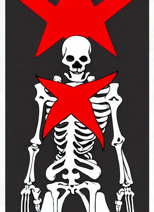 Image similar to shin megami tensei art of a demon that is a skeleton soviet!! soldier!! from 1 9 2 0 s wearing a budenovka!!! with a red star!!, art by kazuma kaneko, demonic! compedium!, law aligned, digital drawing, white background, very high quality, very highly detailed