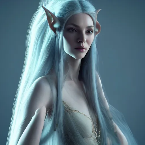 Prompt: portrait of a female elven wizard in flowing sensual dress, long flowing hair, delicate, stylish, elegant, inspired by Geral Brom, octane render, epic lighting
