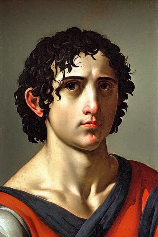 Image similar to renaissance painting of man, short black hair, pleading face, tears dripping from the eyes, emotions closeup, dressed in roman armour, the beautiful garden, ultra detailed, art by Guido Reni style, Vincenzo Catena style